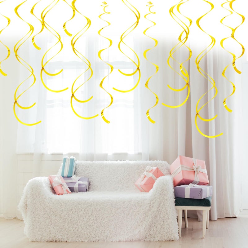 Yymobt Gold Ceiling Swirl Foil Decorations Hanging Plastic Streamer Themed Swirl Party Decoration for Wedding Thanksgiving Day Graduation Celebration  Pack of 28 - Image 5